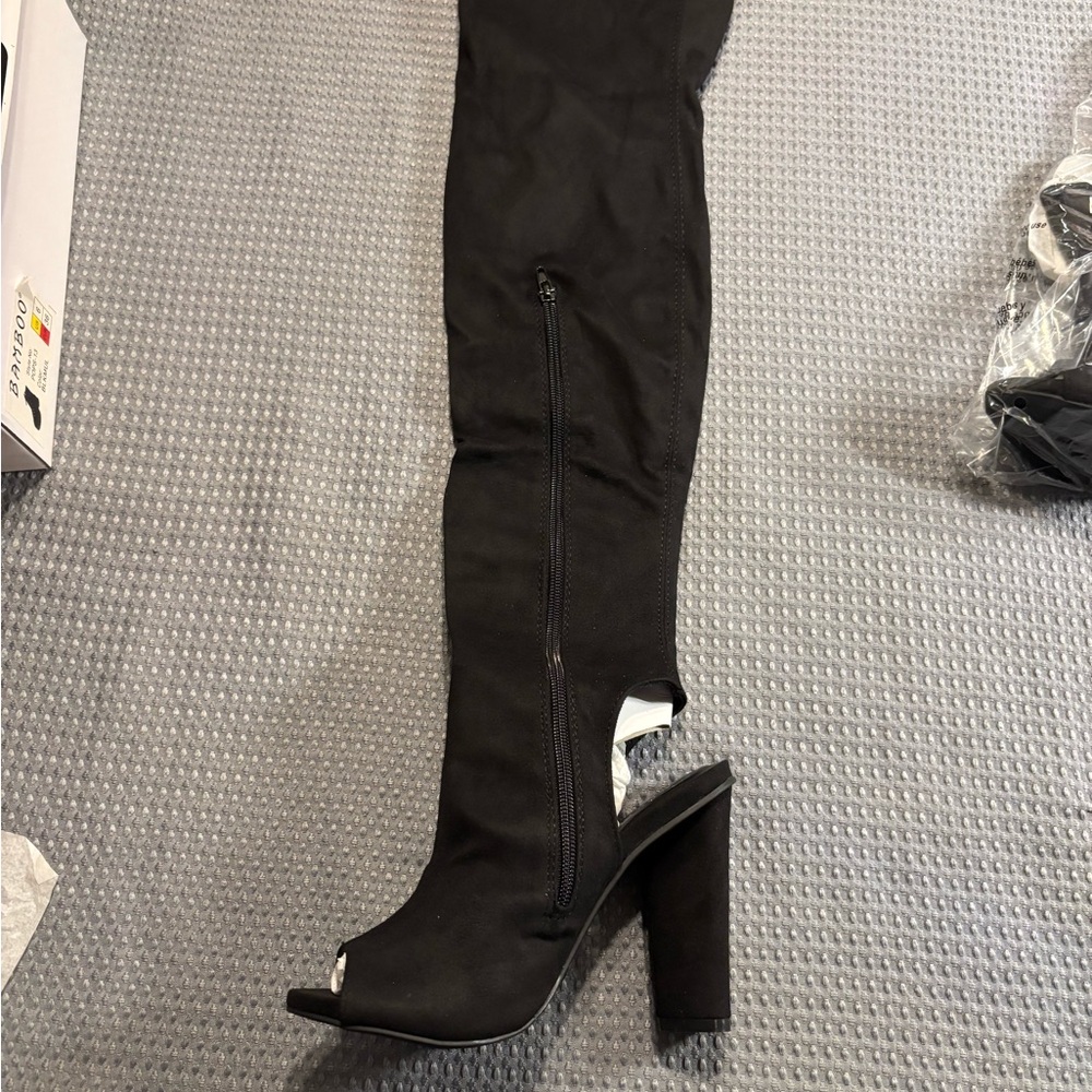 BAMBOO Black Over-the-Knee Chunky Heel Boots
